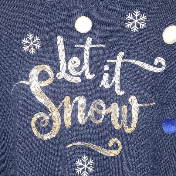 Christmas Let it Snow crewneck sweater navy 100% Acrylic - Picture 3 of 9